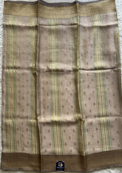 Pure Banarasi Crepe Silk Saree Very Light Pink Colored Complemented with a Zari border. - Sampradaya Designer Studio