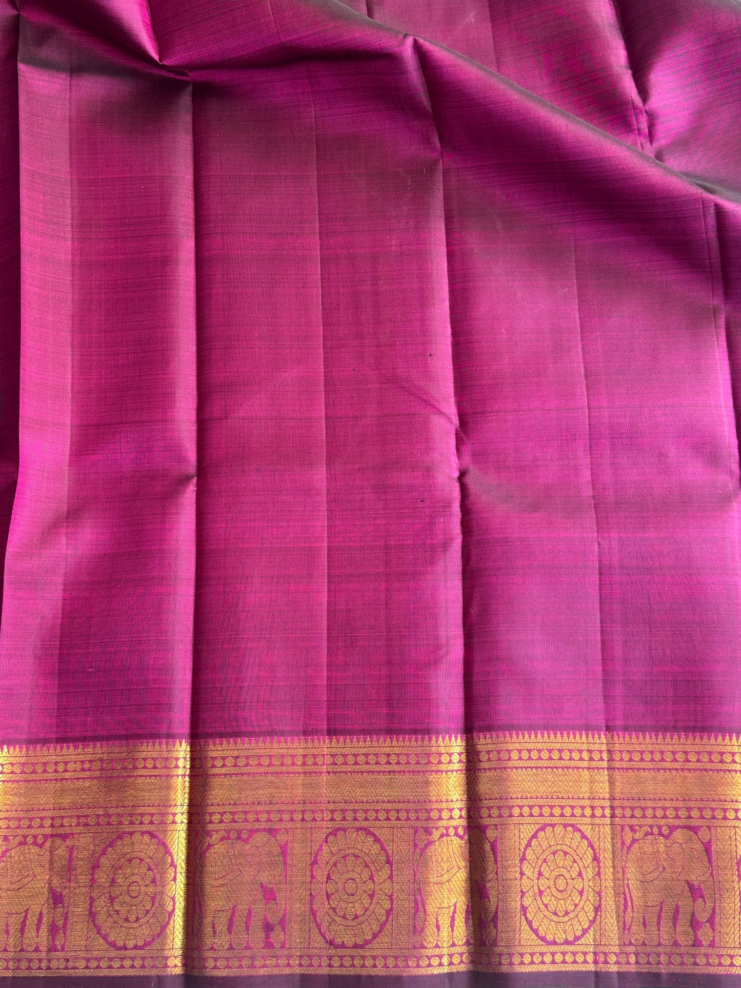 Pure Kanjivaram Silk Saree Barbie Pink Colored Elegantly Paid with a Gold Zari Border
