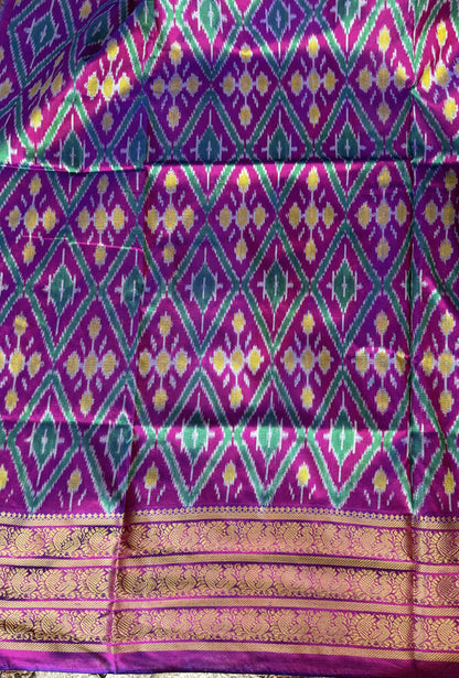 Ikkat Pattu Saree Mustard Yellow colored complemented with a Kanchi border. - Sampradaya Designer Studio