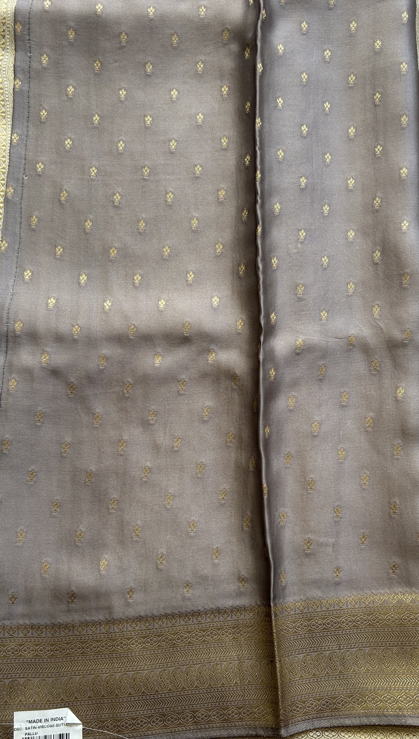 Pure Banarasi Crepe Silk Saree Light Gray Colored Complemented with a Zari border. - Sampradaya Designer Studio