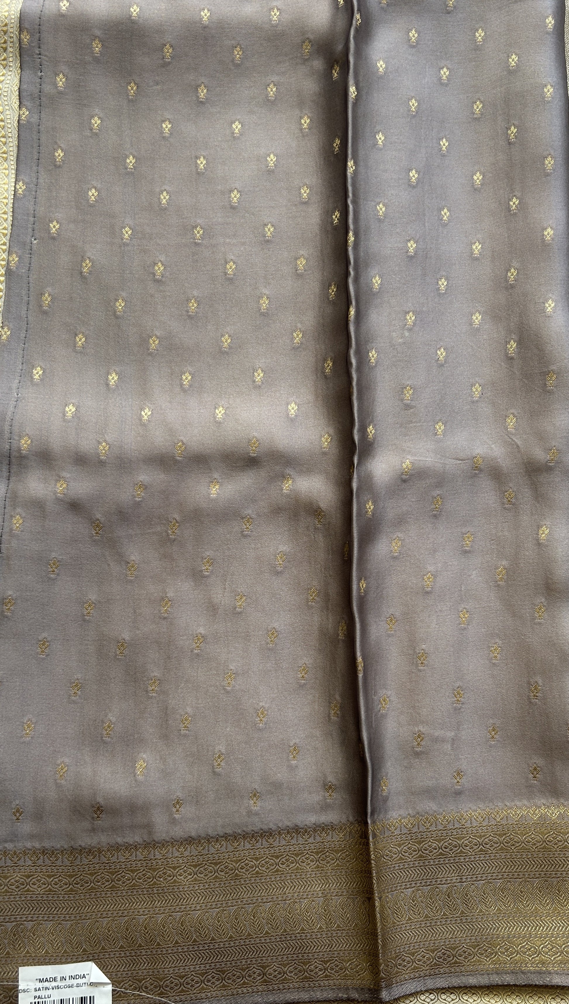 Pure Banarasi Crepe Silk Saree Light Gray Colored Complemented with a Zari border. - Sampradaya Designer Studio