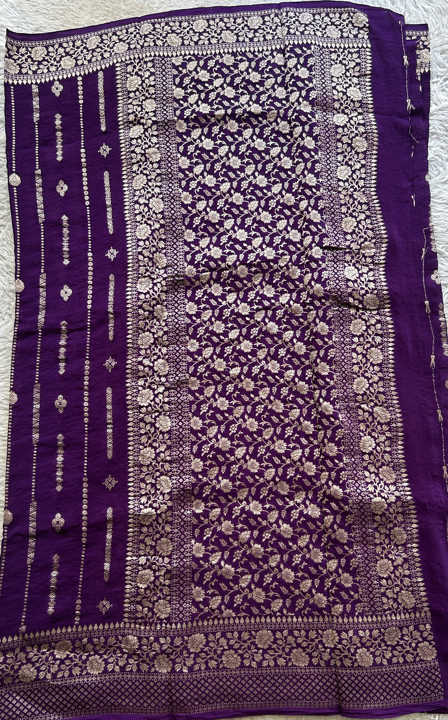 Semi Georgette Saree Violet Colored Paired with a Zari Border. - Sampradaya Designer Studio