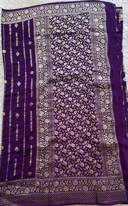 Semi Georgette Saree Violet Colored Paired with a Zari Border. - Sampradaya Designer Studio