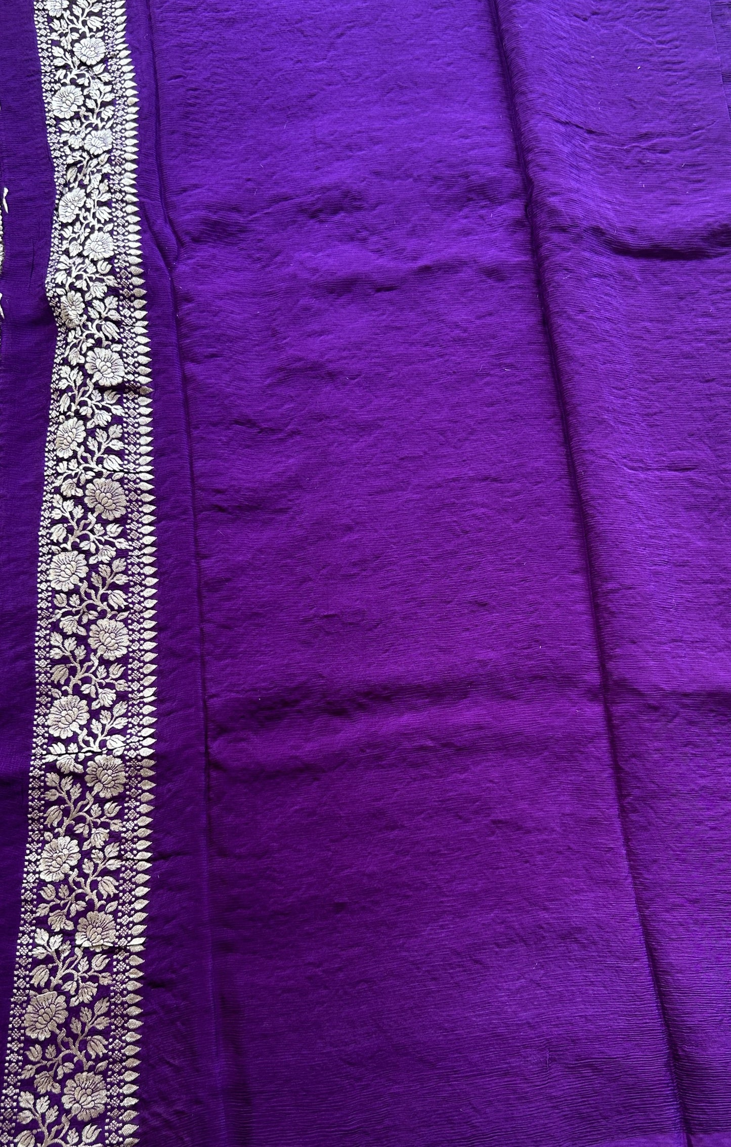 Semi Georgette Saree Violet Colored Paired with a Zari Border. - Sampradaya Designer Studio