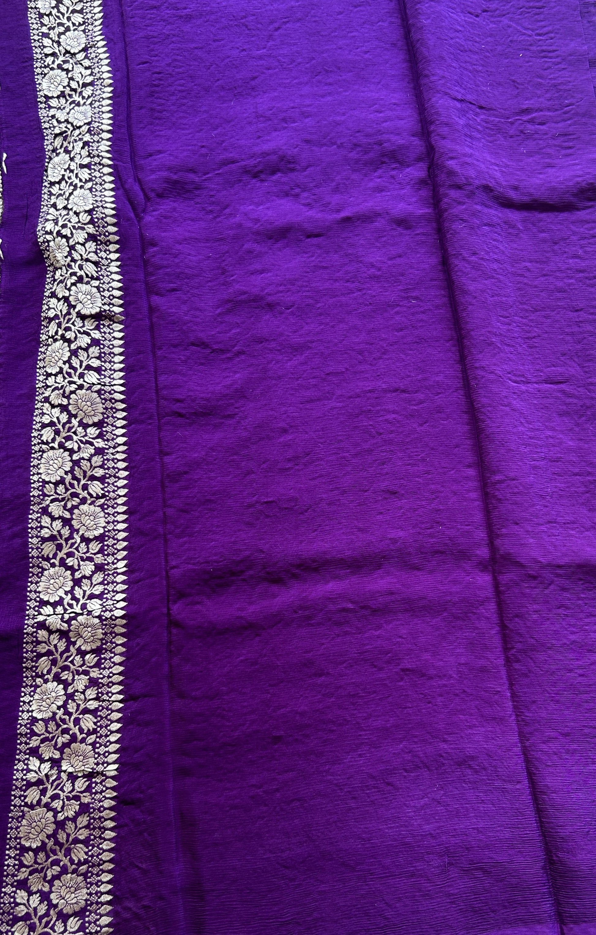 Semi Georgette Saree Violet Colored Paired with a Zari Border. - Sampradaya Designer Studio