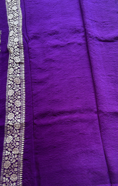 Semi Georgette Saree Violet Colored Paired with a Zari Border. - Sampradaya Designer Studio