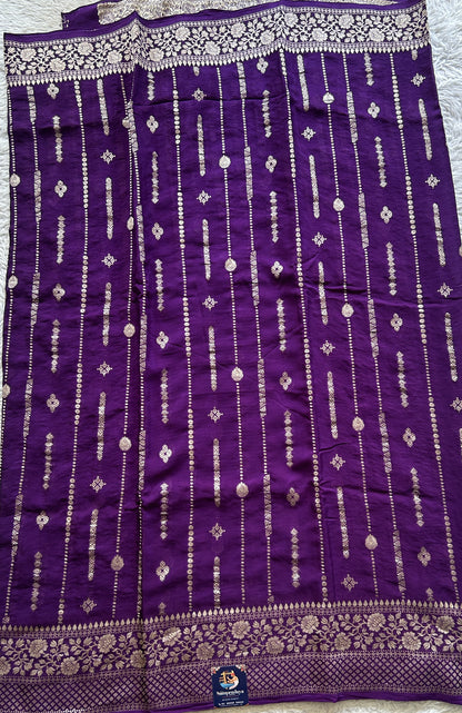 Semi Georgette Saree Violet Colored Paired with a Zari Border. - Sampradaya Designer Studio
