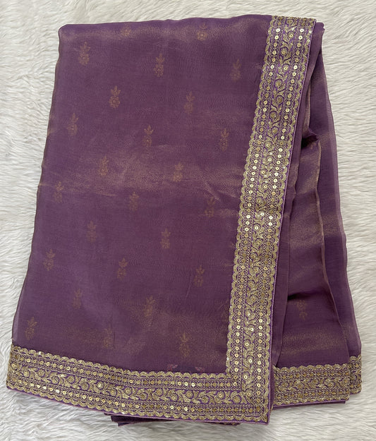 Tissue Georgette Designer Saree Lavender colored Saree complemented with a Lace border. - Sampradaya Designer Studio