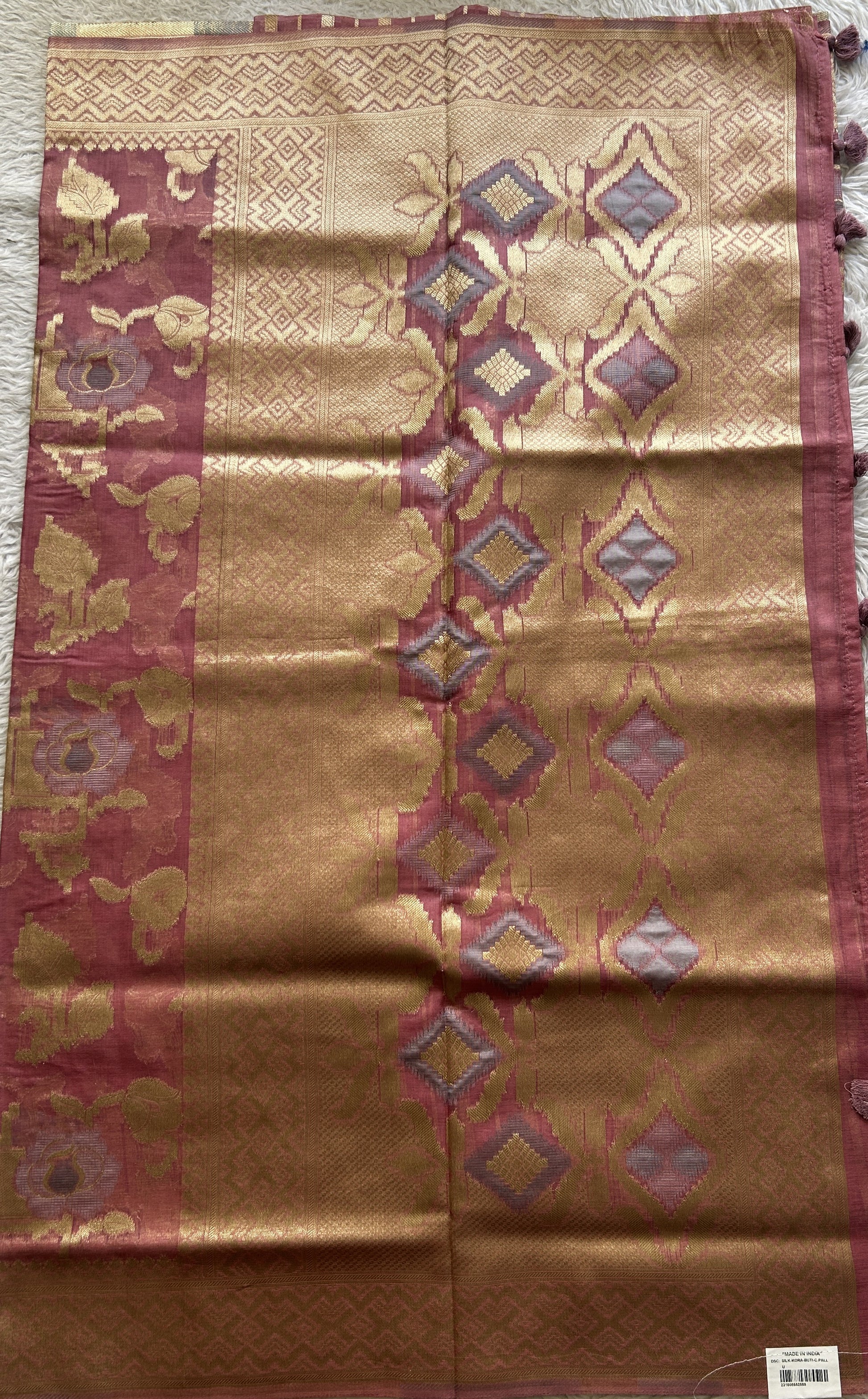 Semi Raw Silk Allover Saree Rose Pink Colored Exquisite with a Zari Border. - Sampradaya Designer Studio