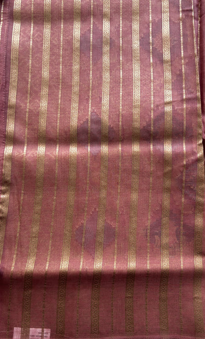 Semi Raw Silk Allover Saree Rose Pink Colored Exquisite with a Zari Border. - Sampradaya Designer Studio