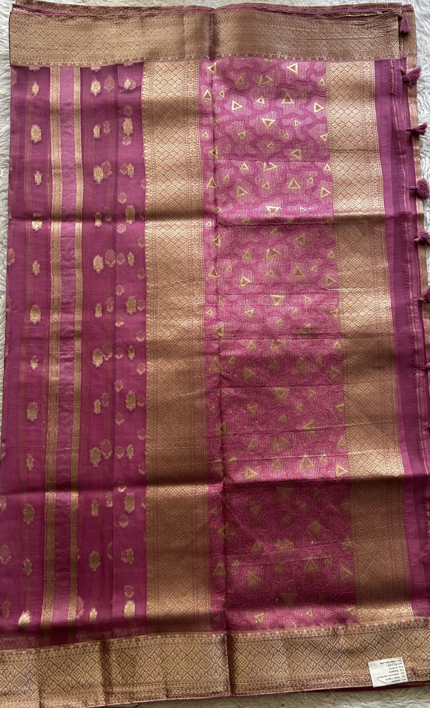 Semi Raw Silk Saree Dark Pink Colored Exquisite with a Zari Border. - Sampradaya Designer Studio