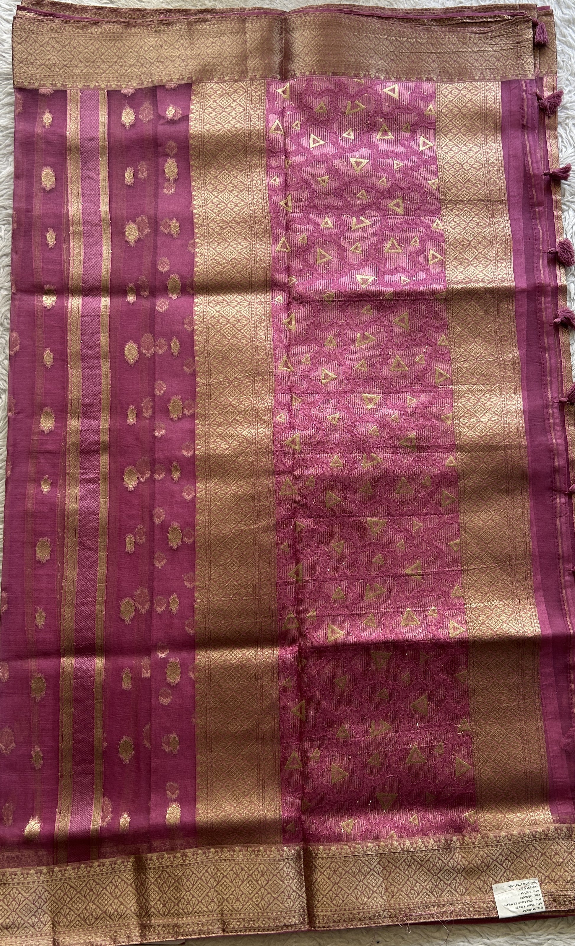 Semi Raw Silk Saree Dark Pink Colored Exquisite with a Zari Border. - Sampradaya Designer Studio
