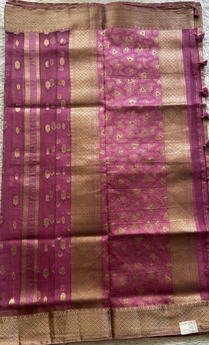 Semi Raw Silk Saree Dark Pink Colored Exquisite with a Zari Border. - Sampradaya Designer Studio