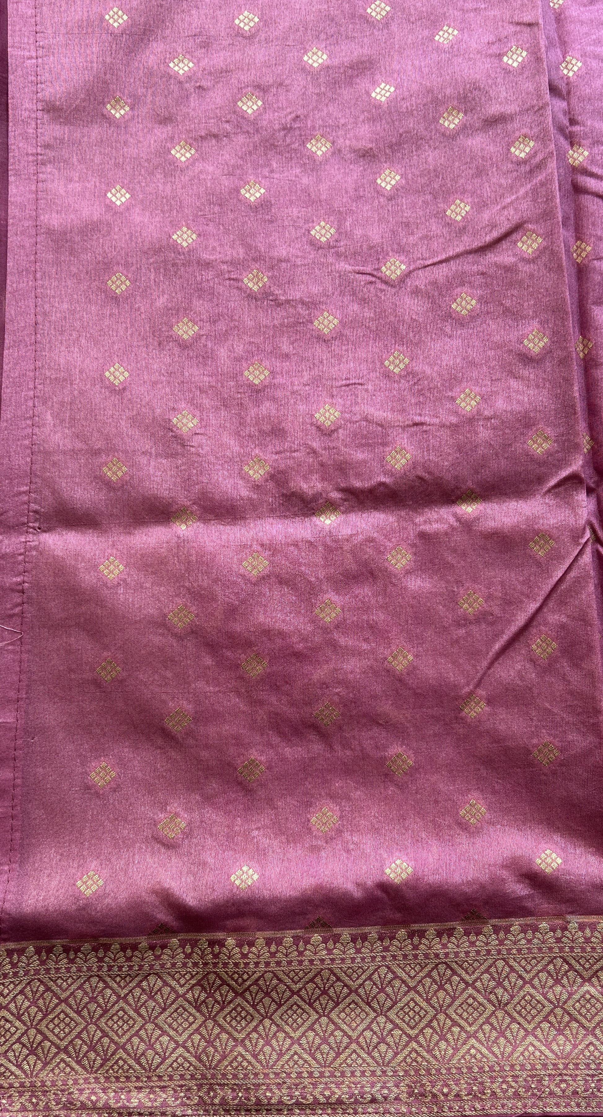 Semi Raw Silk Saree Dark Pink Colored Exquisite with a Zari Border. - Sampradaya Designer Studio