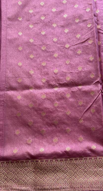 Semi Raw Silk Saree Dark Pink Colored Exquisite with a Zari Border. - Sampradaya Designer Studio