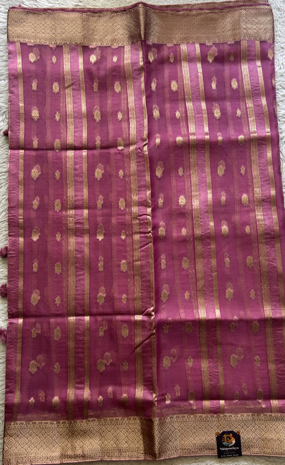 Semi Raw Silk Saree Dark Pink Colored Exquisite with a Zari Border. - Sampradaya Designer Studio