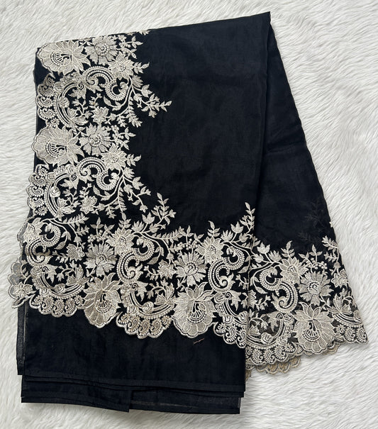 Soft Organza Designer Saree Black colored Saree complemented with a Machine Embroidery border. - Sampradaya Designer Studio