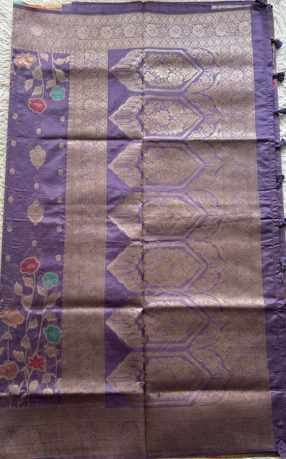 Semi Raw Silk Saree Lilac Colored Exquisite with a Zari Border. - Sampradaya Designer Studio