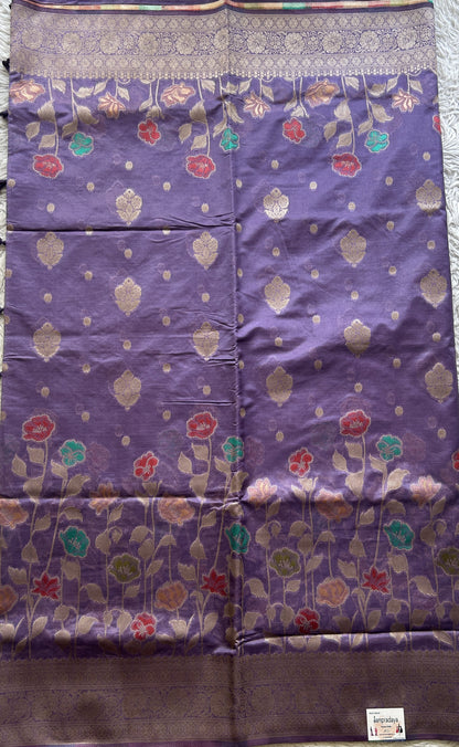 Semi Raw Silk Saree Lilac Colored Exquisite with a Zari Border. - Sampradaya Designer Studio