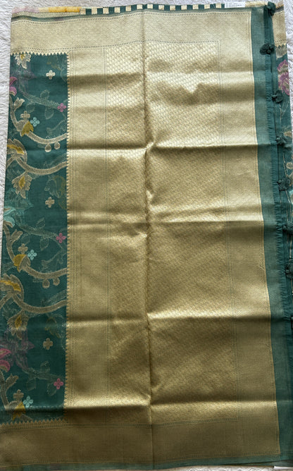 Semi Raw Silk Allover Saree Deep Sea Green Colored Exquisite with a Zari Border. - Sampradaya Designer Studio