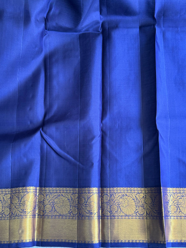 Pure Kanjivaram Silk Saree Seal Gray Colored Elegantly Paid with a Gold Zari Border. - Sampradaya Designer Studio