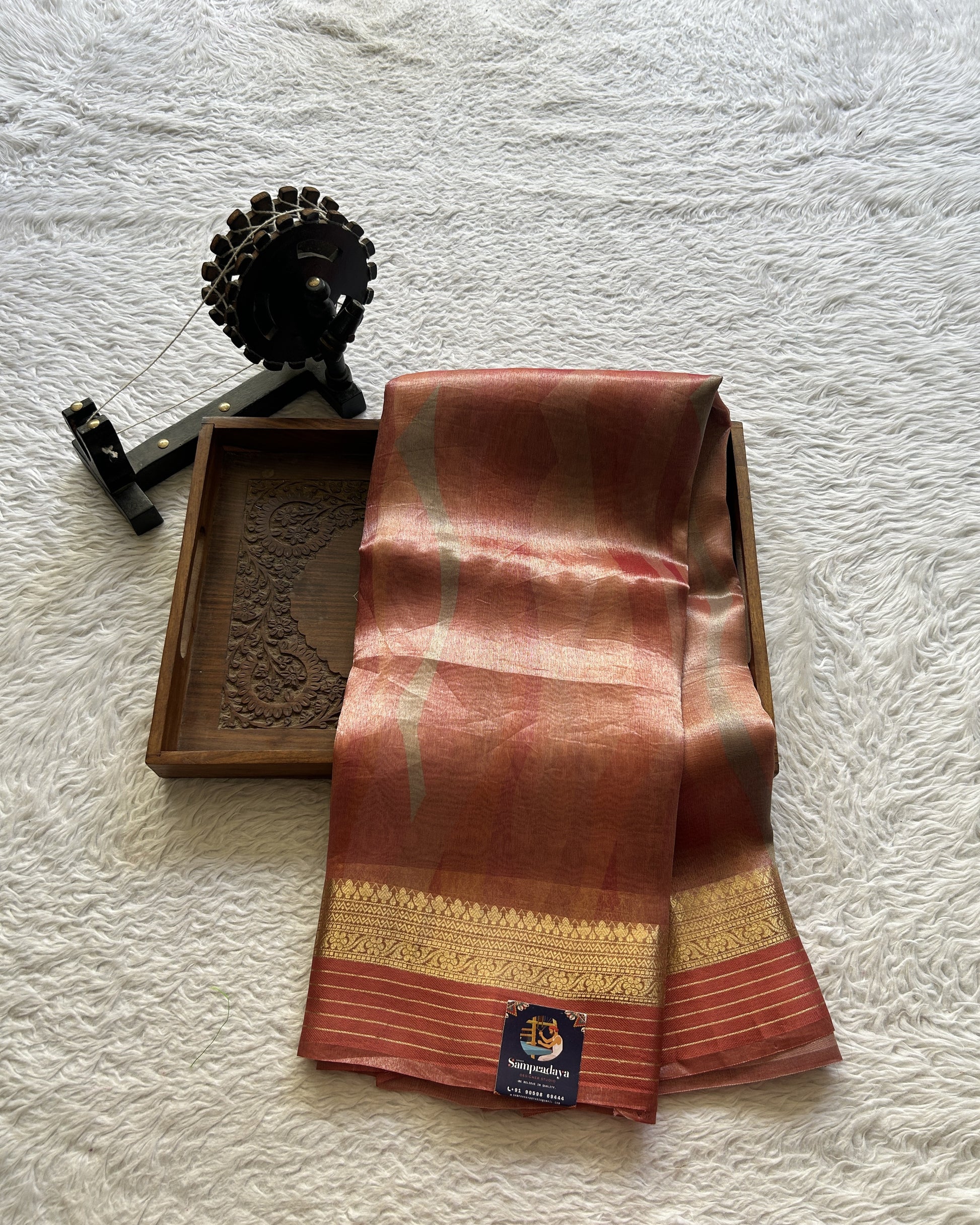 Tissue Organza Designer Saree Onion Pink colored Saree Paired with a Zari border. - Sampradaya Designer Studio