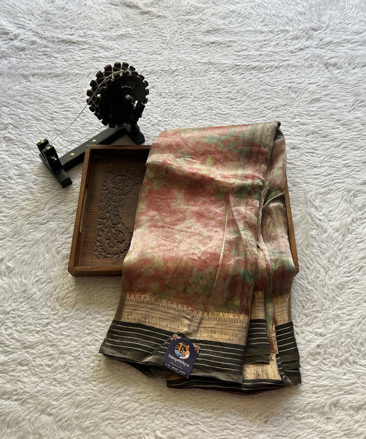 Tissue Organza Designer Saree Candy Pink colored Saree Paired with a Zari border. - Sampradaya Designer Studio