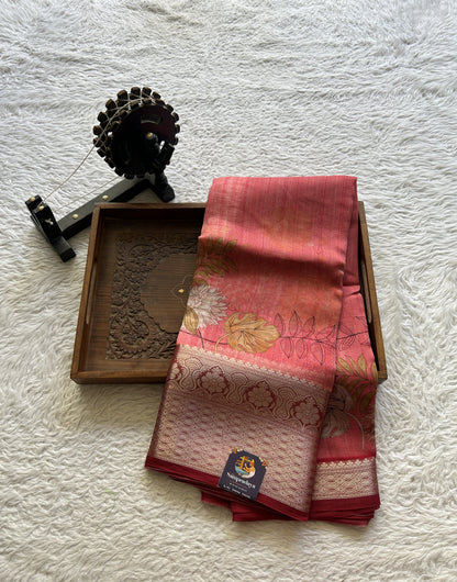 Soft Organza Designer Saree Light Pink colored Saree Paired with a Zari border. - Sampradaya Designer Studio