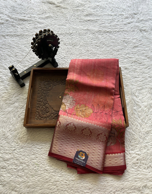 Soft Organza Designer Saree Light Pink colored Saree Paired with a Zari border. - Sampradaya Designer Studio
