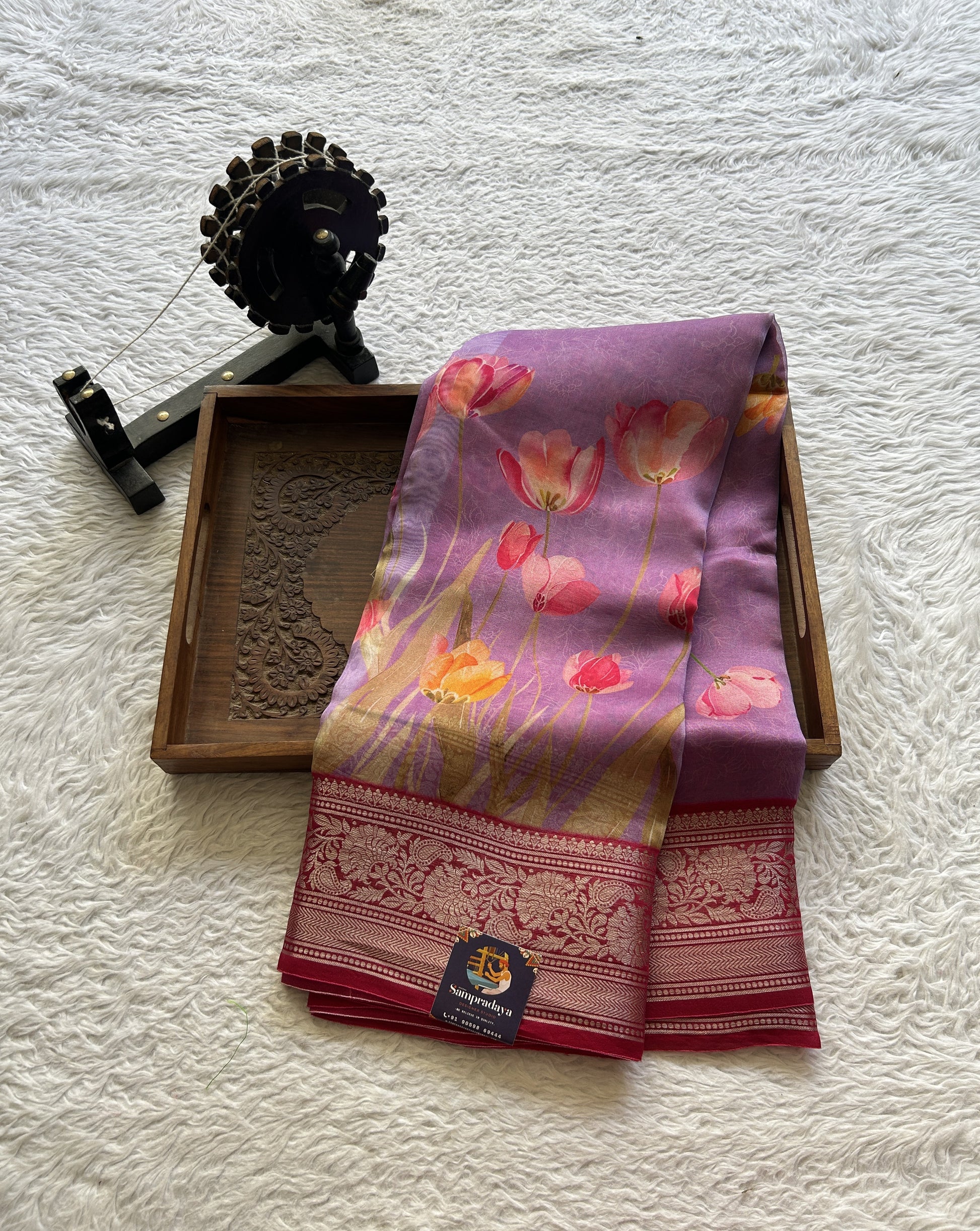 Soft Organza Designer Saree Lilac colored Saree Paired with a Zari border. - Sampradaya Designer Studio