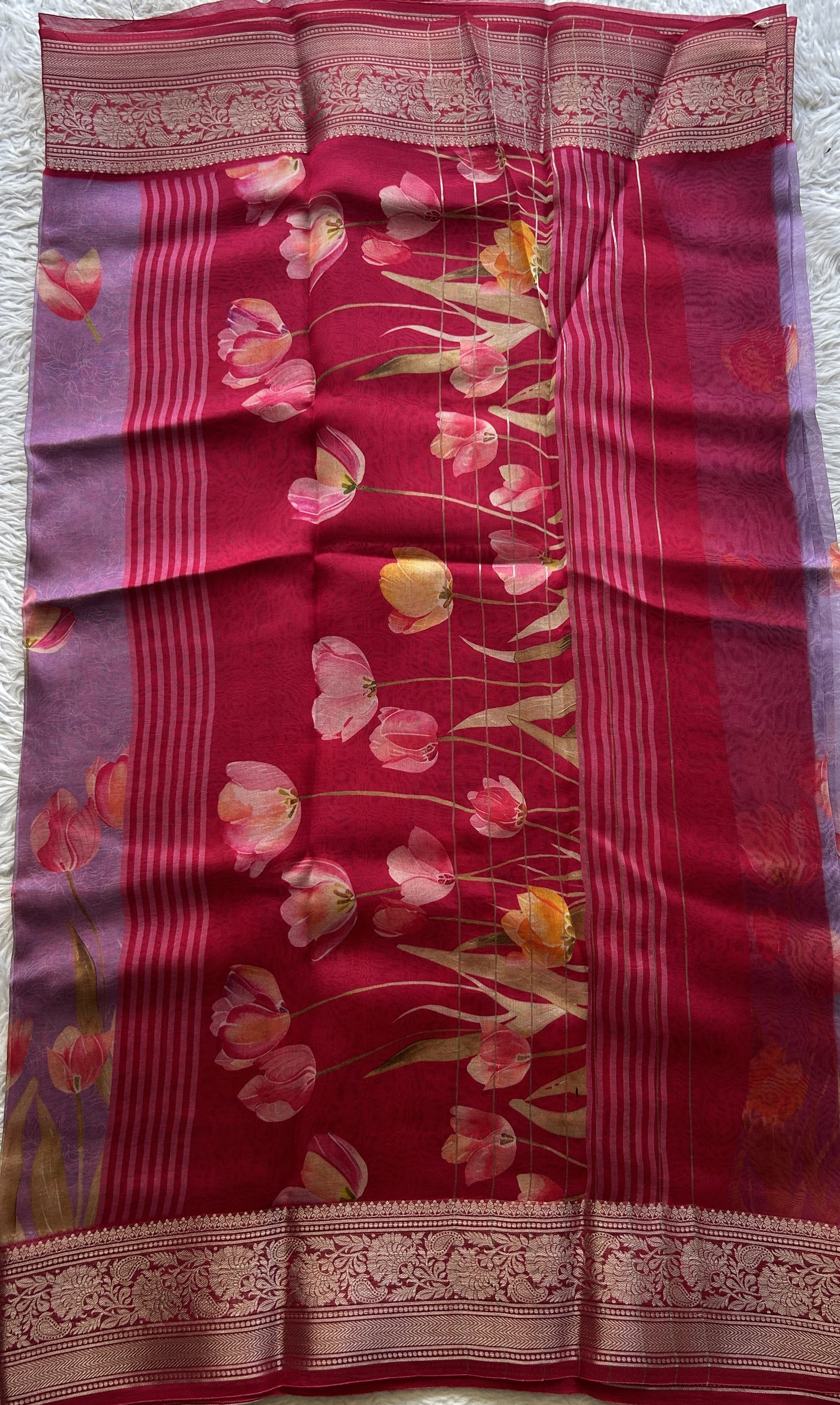 Soft Organza Designer Saree Lilac colored Saree Paired with a Zari border. - Sampradaya Designer Studio