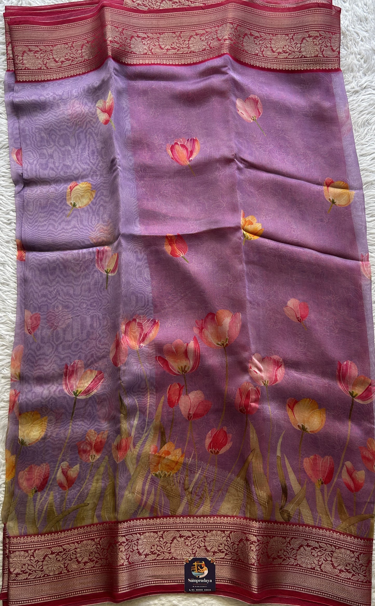 Soft Organza Designer Saree Lilac colored Saree Paired with a Zari border. - Sampradaya Designer Studio