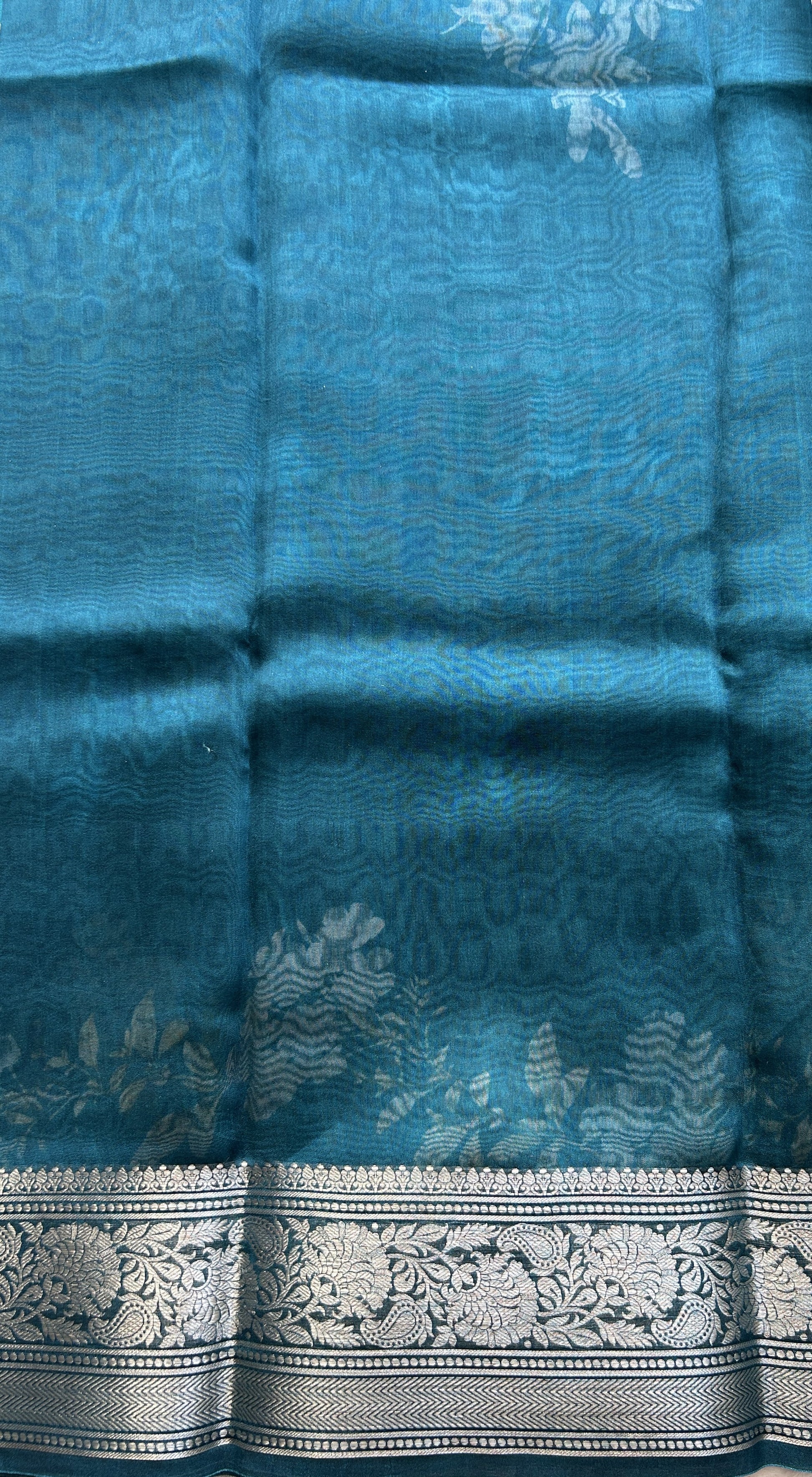 Soft Organza Designer Saree Teal Blue colored Saree Paired with a Zari border. - Sampradaya Designer Studio