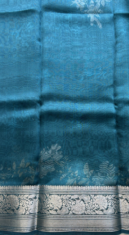 Soft Organza Designer Saree Teal Blue colored Saree Paired with a Zari border. - Sampradaya Designer Studio