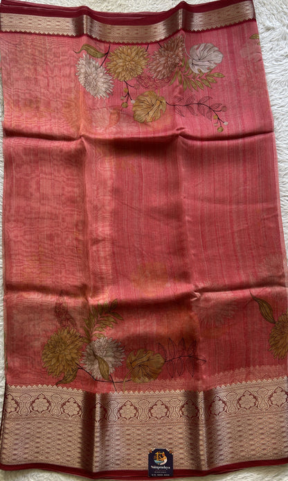 Soft Organza Designer Saree Light Pink colored Saree Paired with a Zari border. - Sampradaya Designer Studio