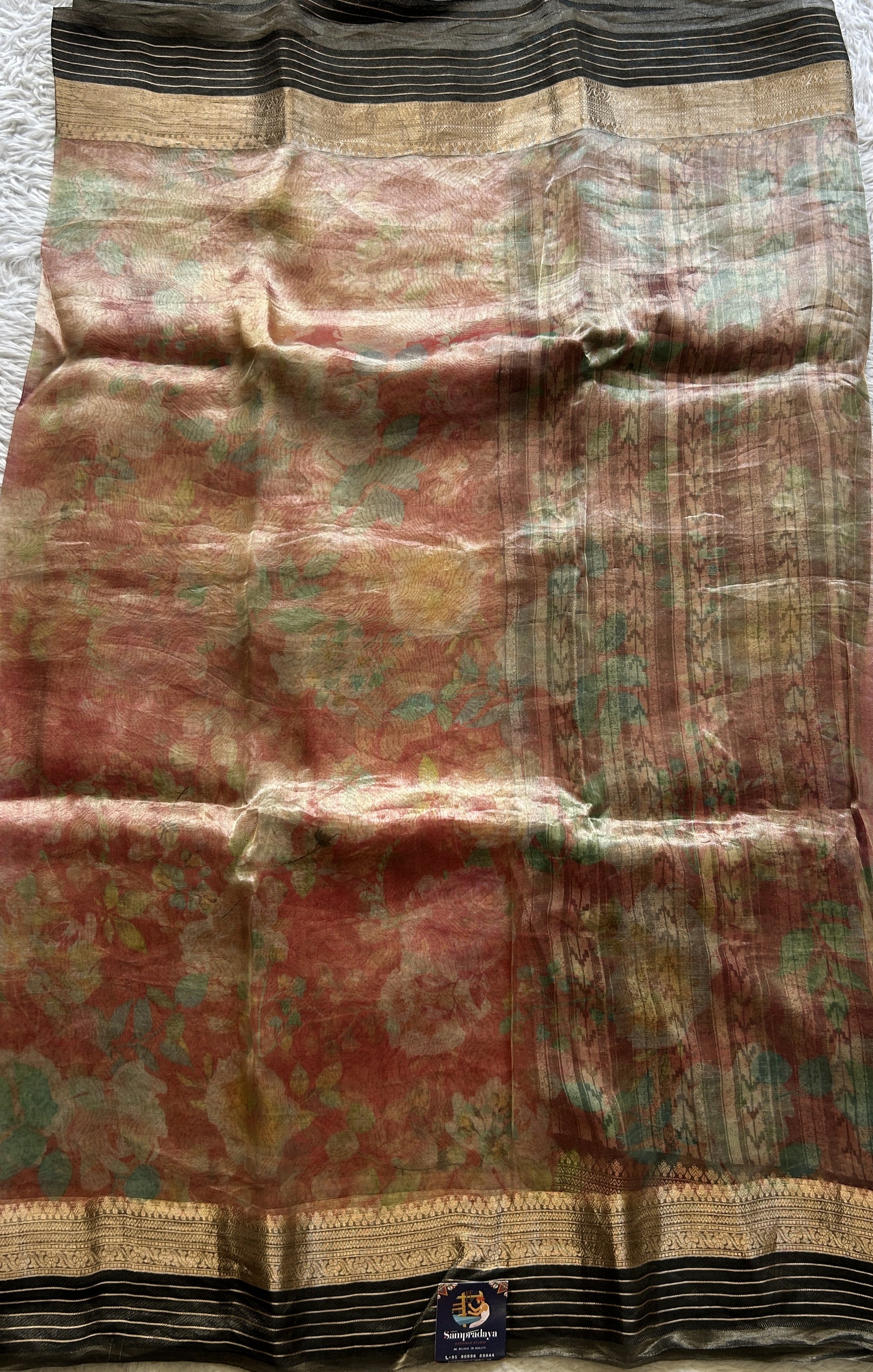 Tissue Organza Designer Saree Candy Pink colored Saree Paired with a Zari border. - Sampradaya Designer Studio