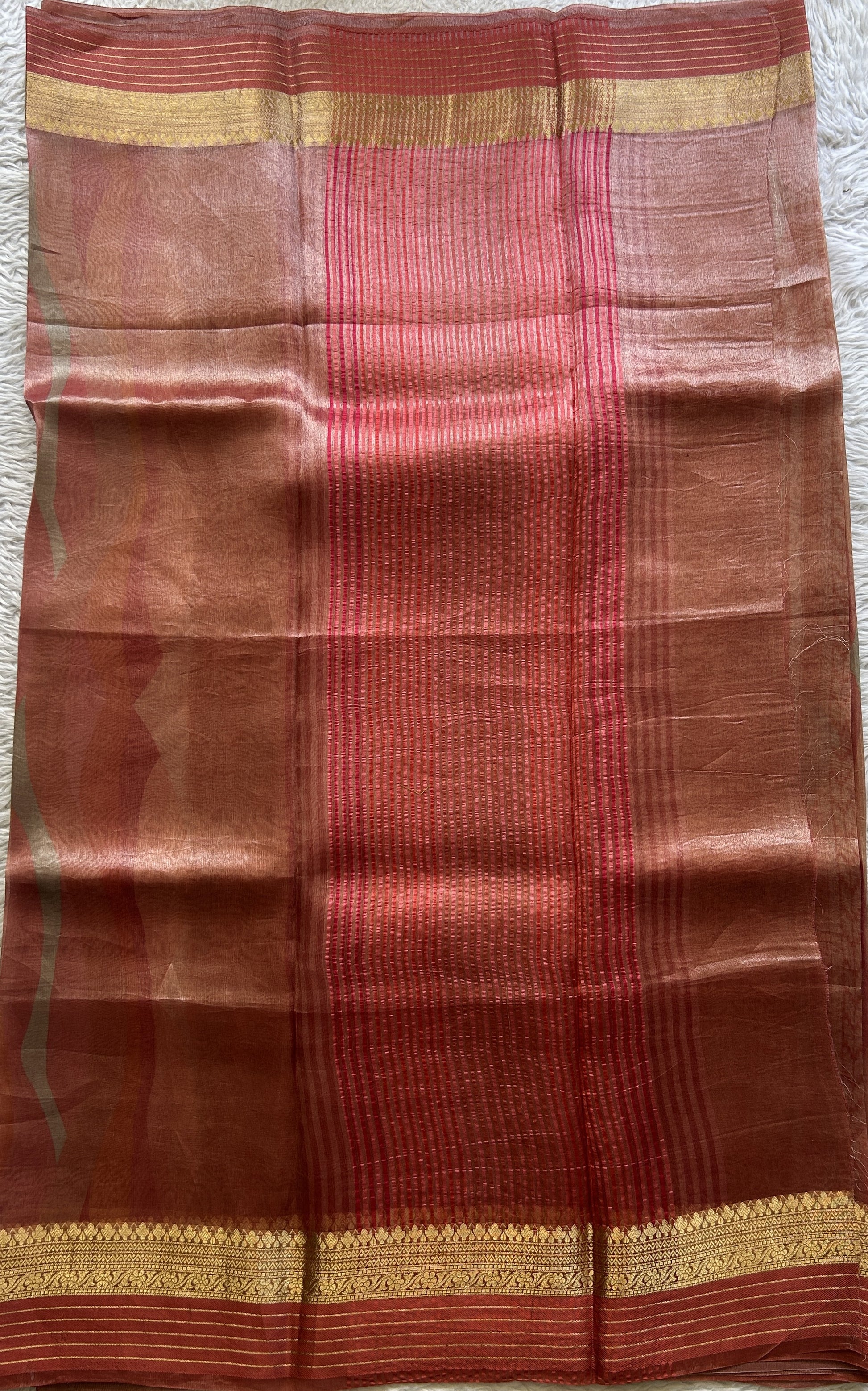 Tissue Organza Designer Saree Onion Pink colored Saree Paired with a Zari border. - Sampradaya Designer Studio
