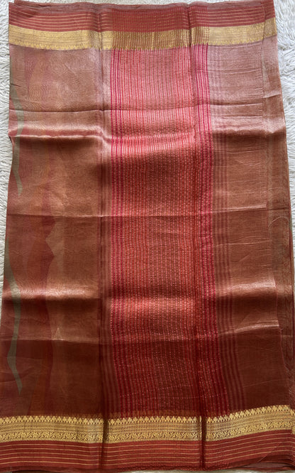 Tissue Organza Designer Saree Onion Pink colored Saree Paired with a Zari border. - Sampradaya Designer Studio