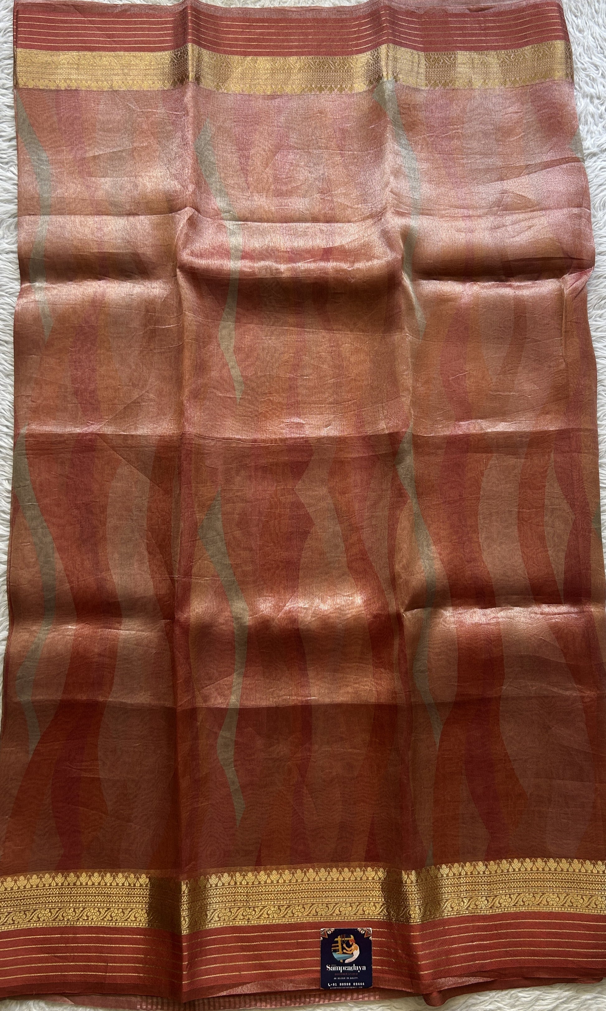 Tissue Organza Designer Saree Onion Pink colored Saree Paired with a Zari border. - Sampradaya Designer Studio
