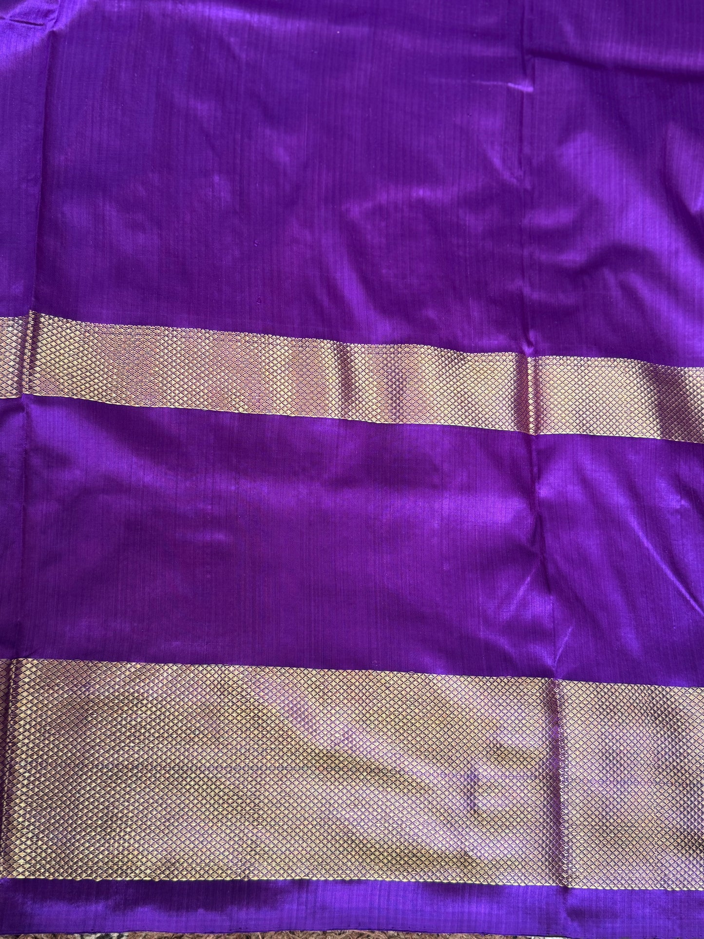 Ikkat Pattu Saree Sea Green colored complemented with a Violet Kanchi border. - Sampradaya Designer Studio
