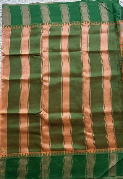 Mangalagiri Pattu Saree Peach colored complemented with a Embroidery Border. - Sampradaya Designer Studio