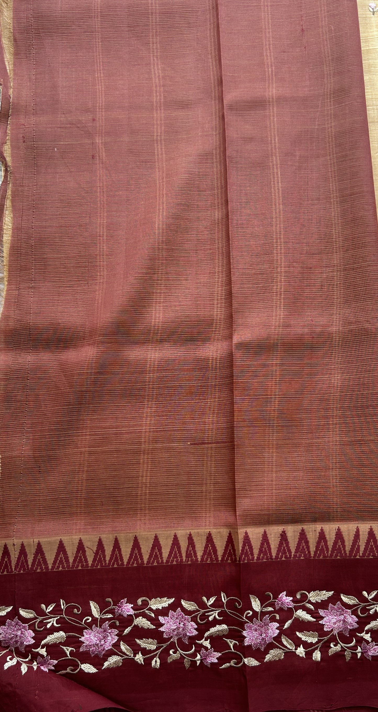 Mangalagiri Pattu Saree Cream colored complemented with a Embroidery Border. - Sampradaya Designer Studio