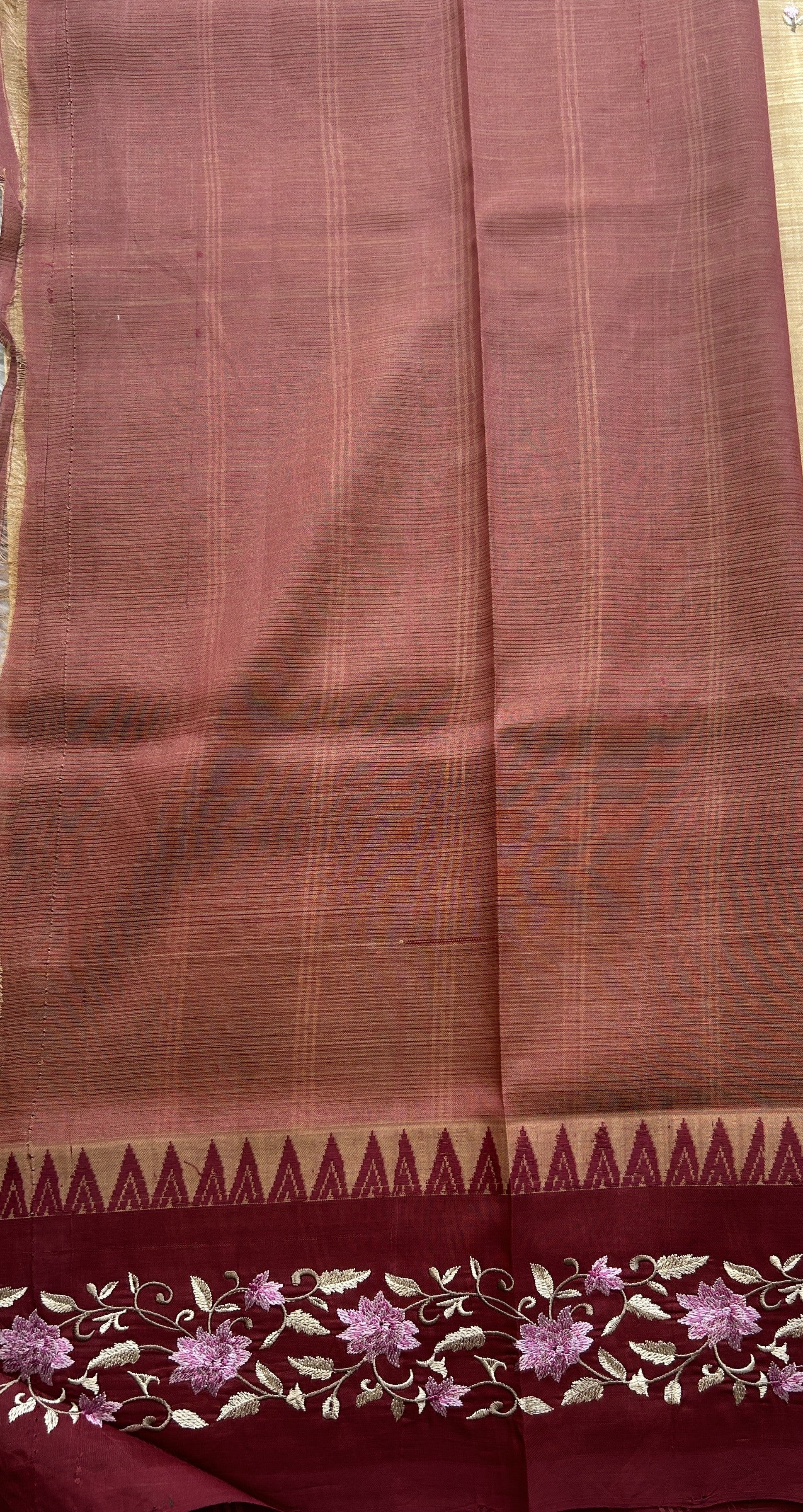 Mangalagiri Pattu Saree Cream colored complemented with a Embroidery Border. - Sampradaya Designer Studio