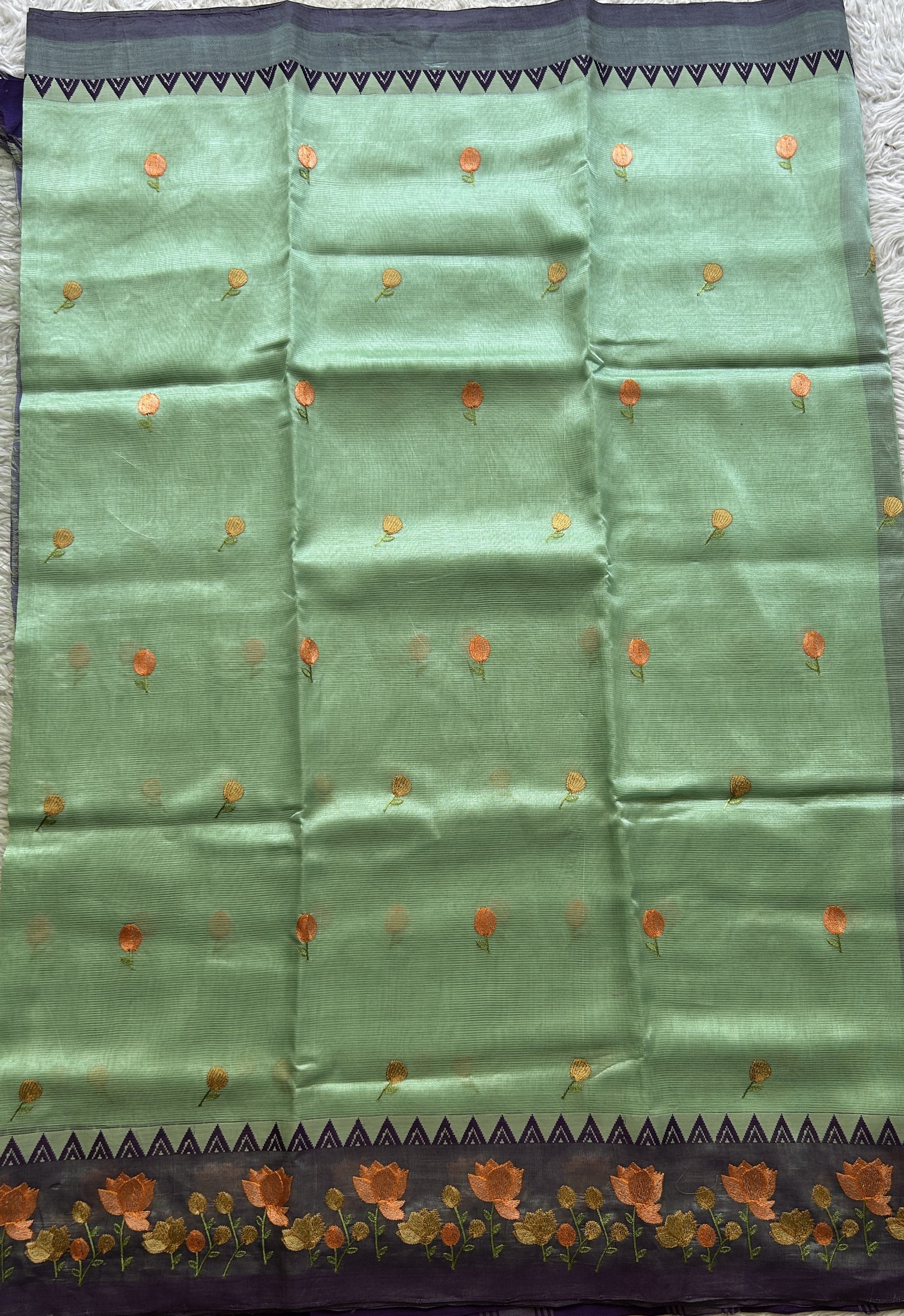 Mangalagiri Pattu Saree Light Green colored complemented with a Embroidery Border. - Sampradaya Designer Studio