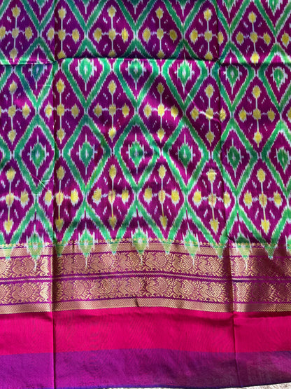 Ikkat Pattu Saree Turmeric Yellow colored complemented with a Kanchi border. - Sampradaya Designer Studio