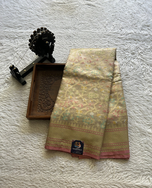 Tissue Organza Saree Very Light Pink Colored Elegantly Paired with a Zari Border. - Sampradaya Designer Studio