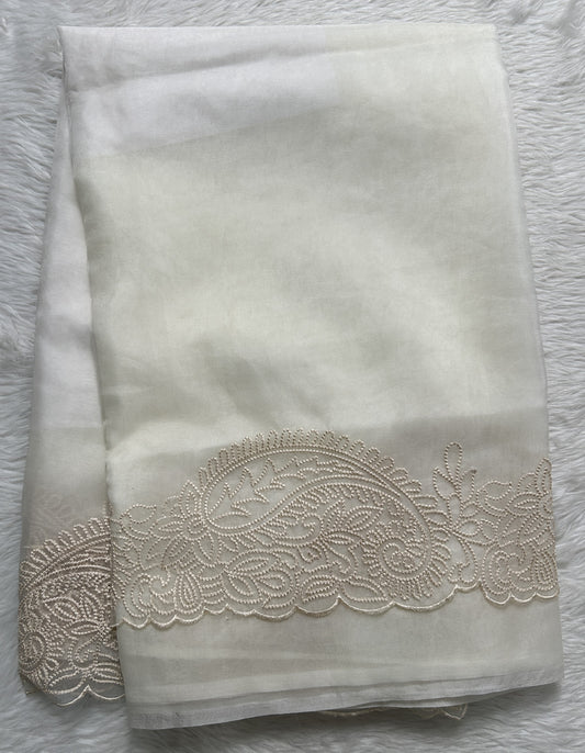 Soft Organza Designer Saree White colored Saree complemented with a Machine Embroidery border. - Sampradaya Designer Studio