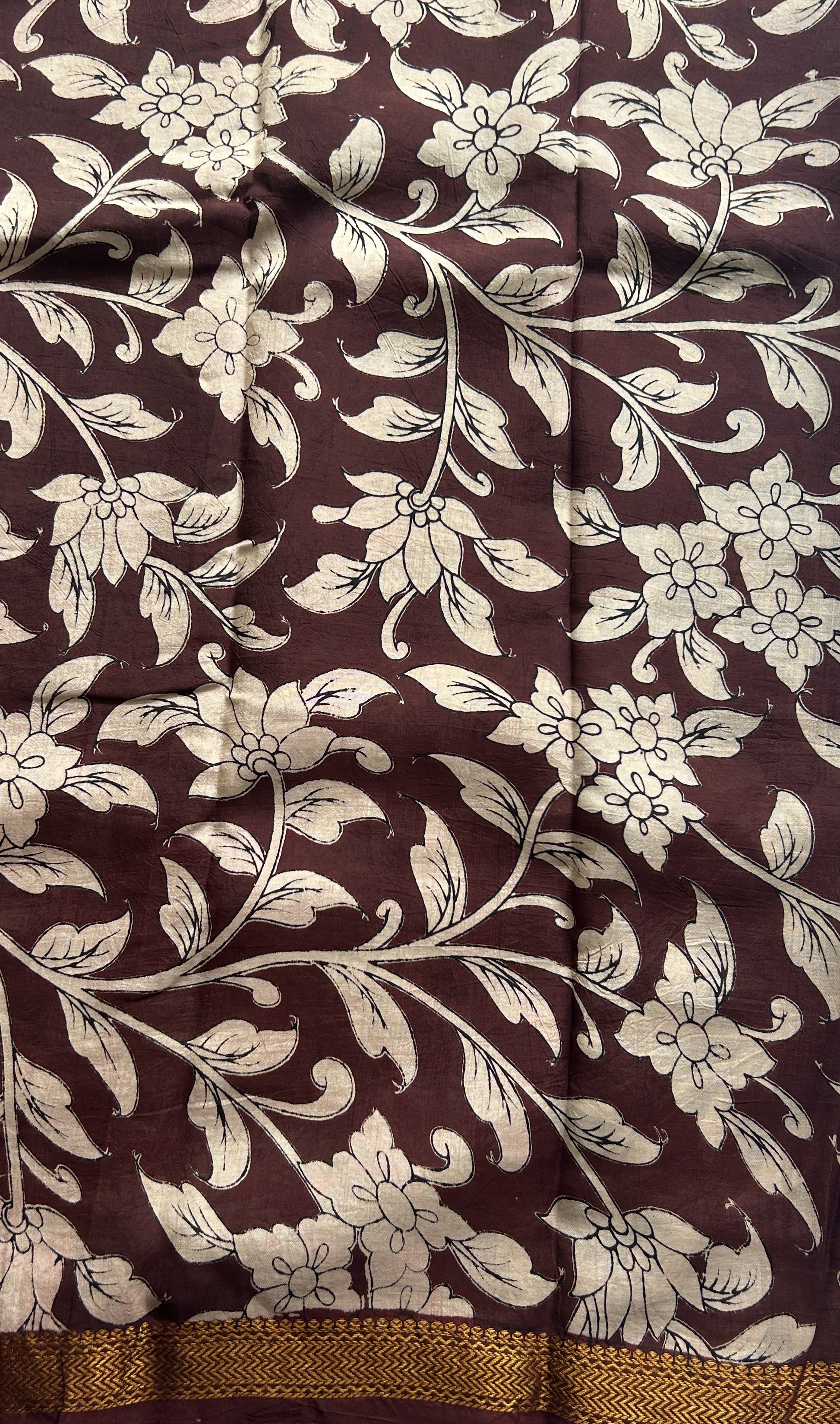 Mangalagiri Pen Kalamkari Saree Dark Pink colored complemented with a Zari border - Sampradaya Designer Studio