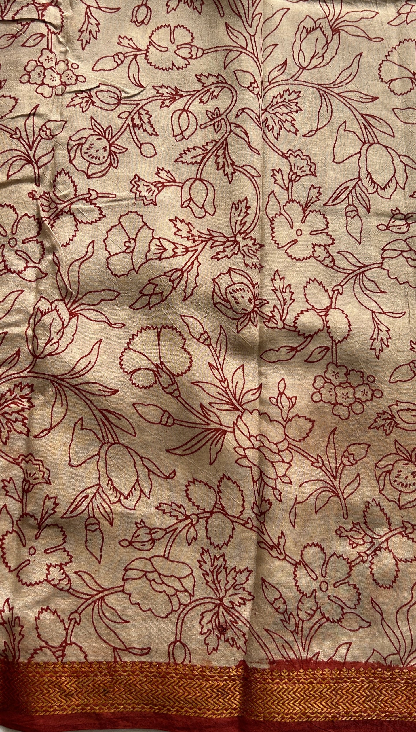 Mangalagiri Pen Kalamkari Saree Dark Red colored complemented with a Zari border - Sampradaya Designer Studio