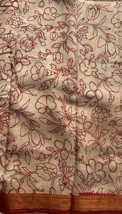 Mangalagiri Pen Kalamkari Saree Dark Red colored complemented with a Zari border - Sampradaya Designer Studio